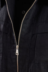 Surchemise d'été légère en lin noir pour homme, à fermeture éclair