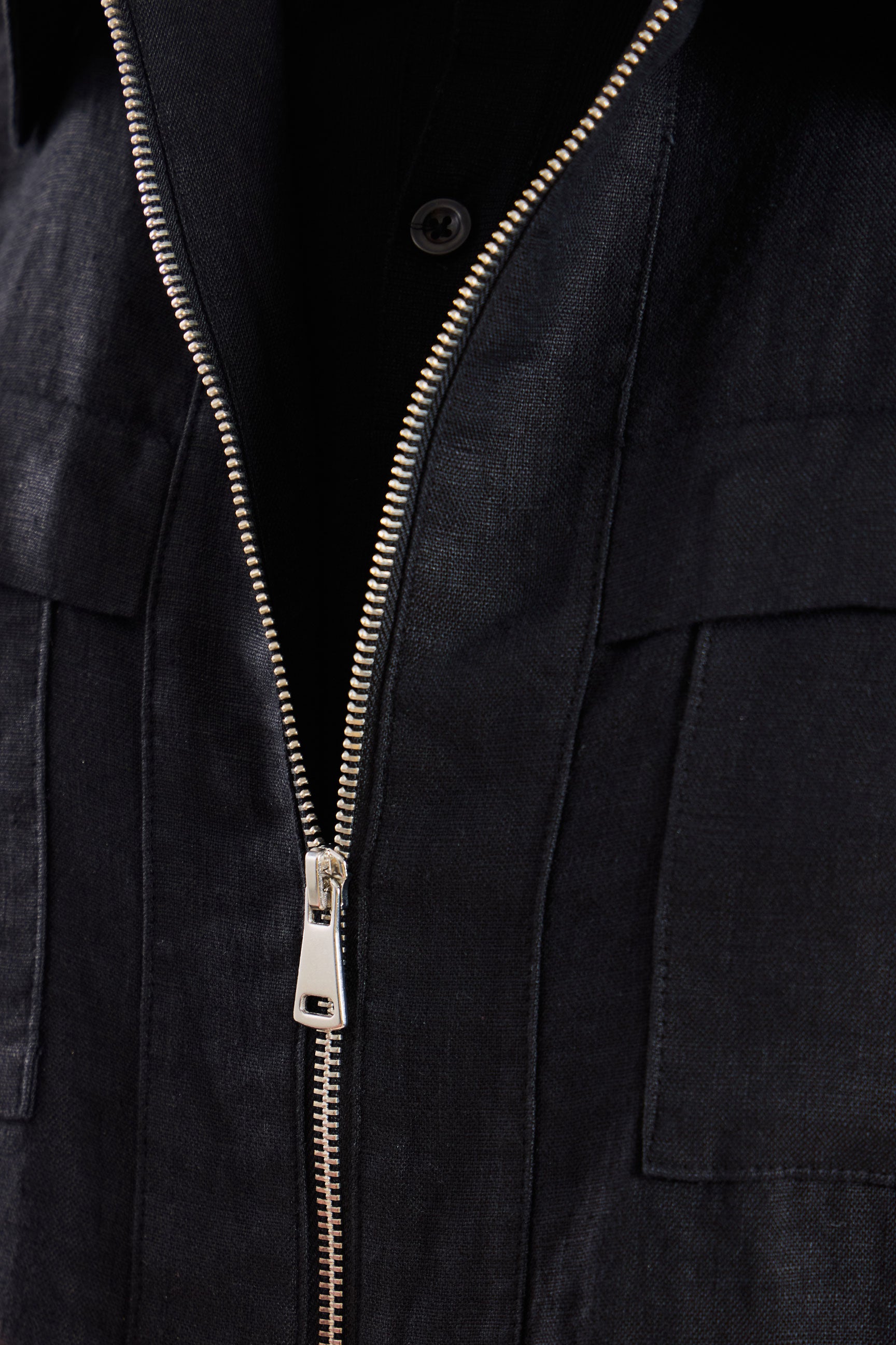 Surchemise d'été légère en lin noir pour homme, à fermeture éclair