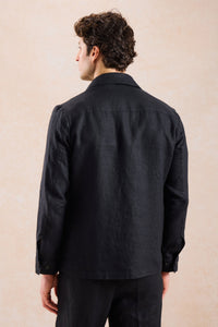 Surchemise d'été légère en lin noir pour homme, à fermeture éclair