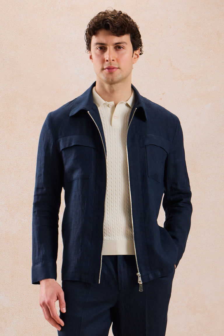 Surchemise d'été légère en lin bleu marine pour homme