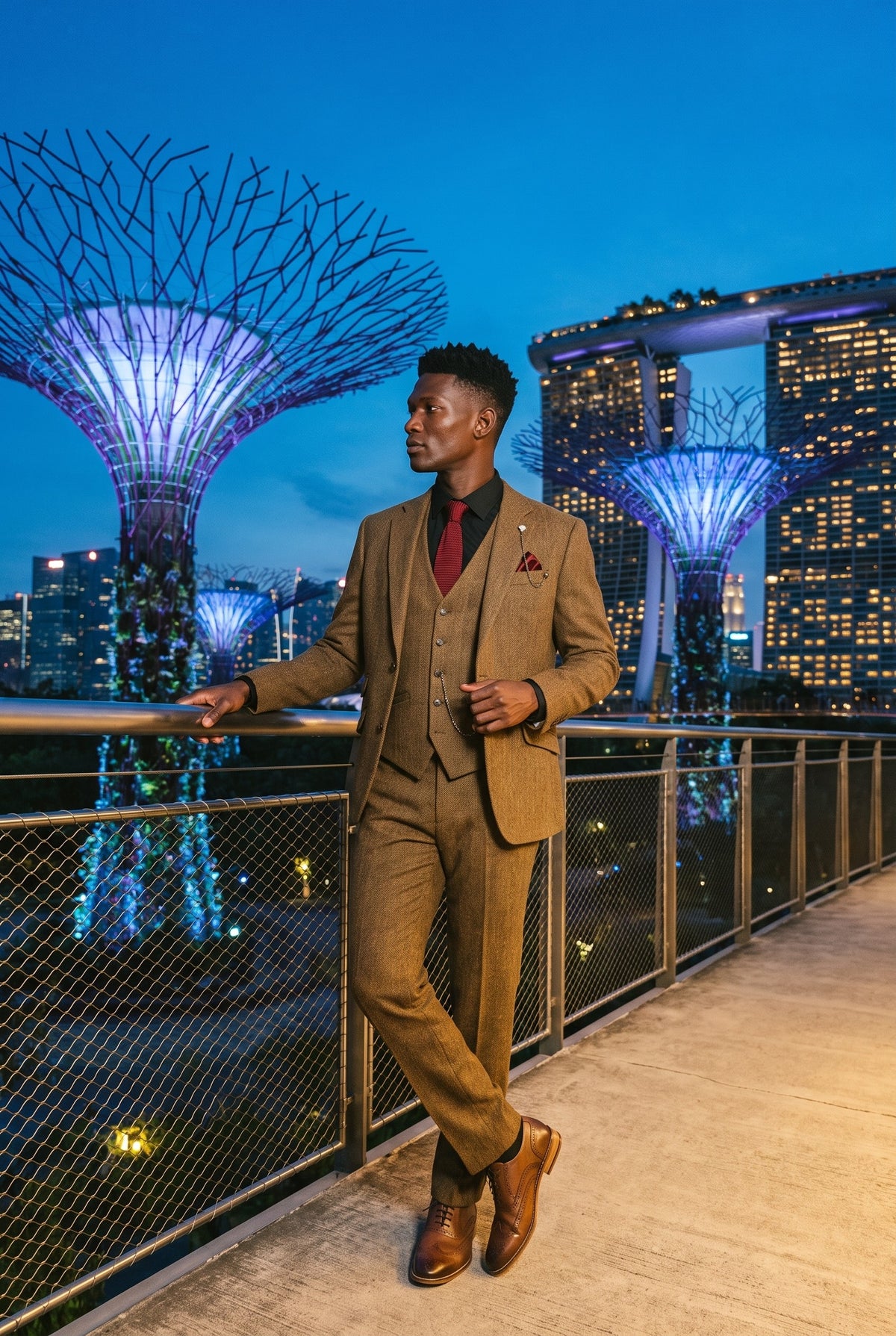 Look #958 styled with Thomas - Costume trois pièces pour homme en tweed de laine mélangée marron