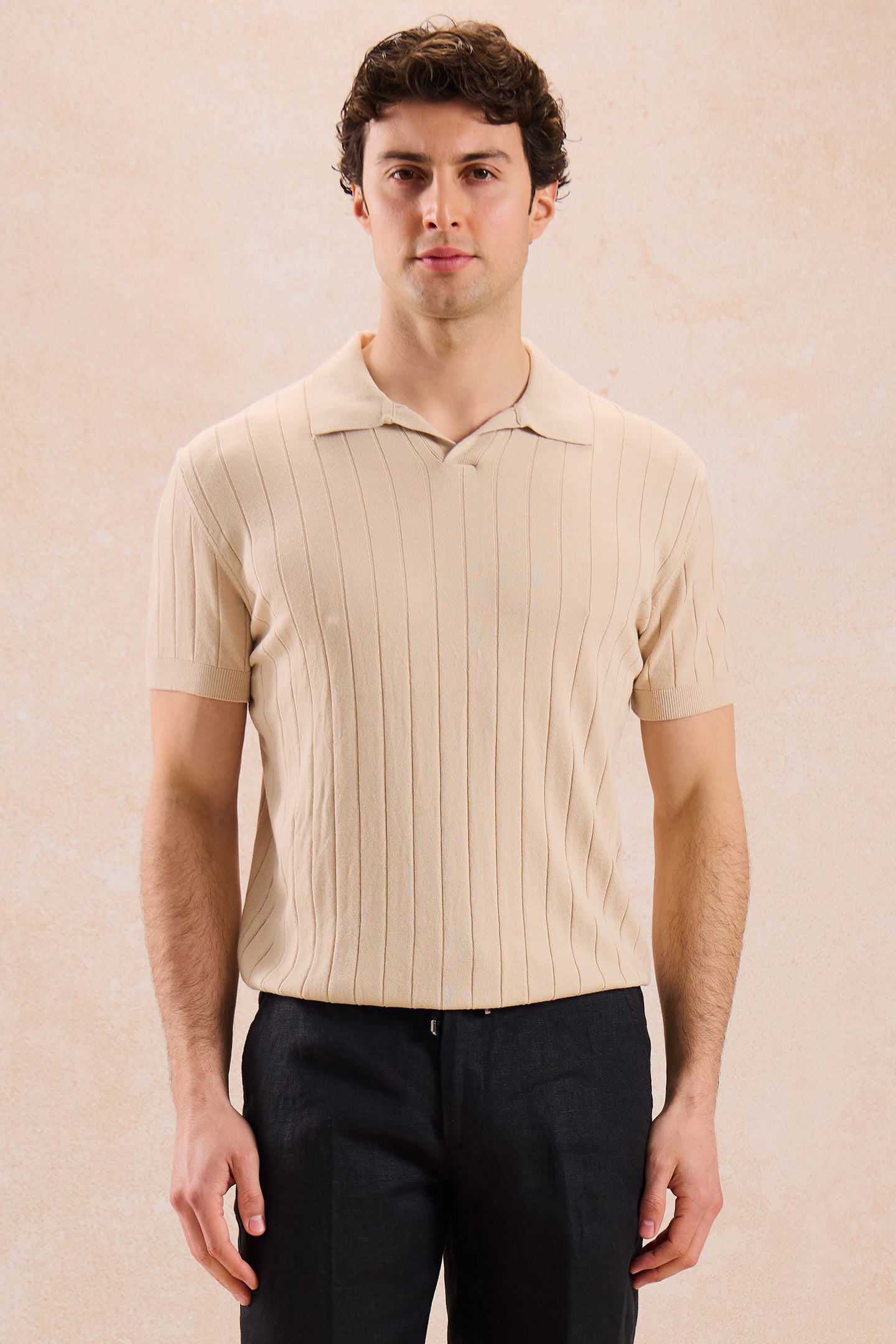 Polo beige côtelé pour homme