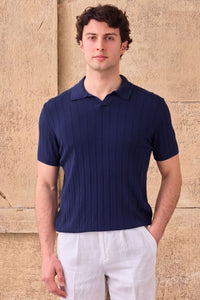 Polo homme bleu marine foncé en maille côtelée