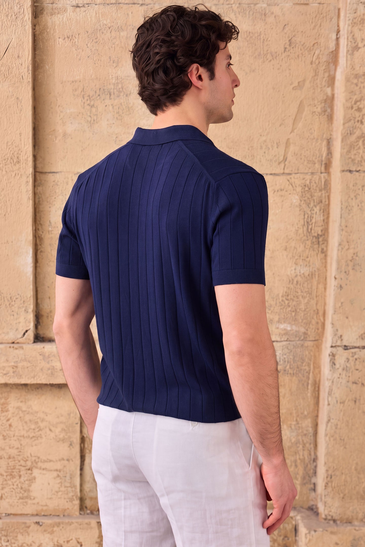 Polo homme bleu marine foncé en maille côtelée
