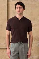 Polo homme marron en maille côtelée