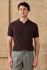 Polo homme marron en maille côtelée