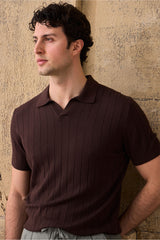 Polo homme marron en maille côtelée