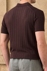 Polo homme marron en maille côtelée