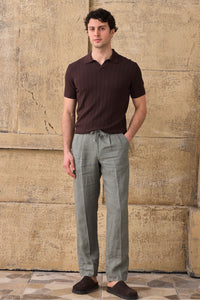 Polo homme marron en maille côtelée