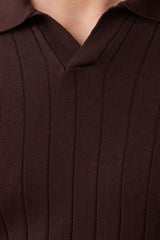 Polo homme marron en maille côtelée