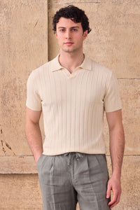 Polo homme crème en maille côtelée