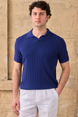 Polo homme bleu marine en maille côtelée
