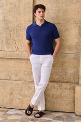 Polo homme bleu marine en maille côtelée