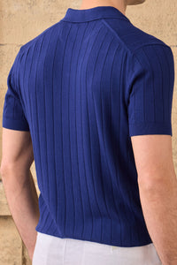 Polo homme bleu marine en maille côtelée