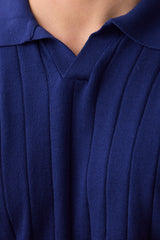 Polo homme bleu marine en maille côtelée