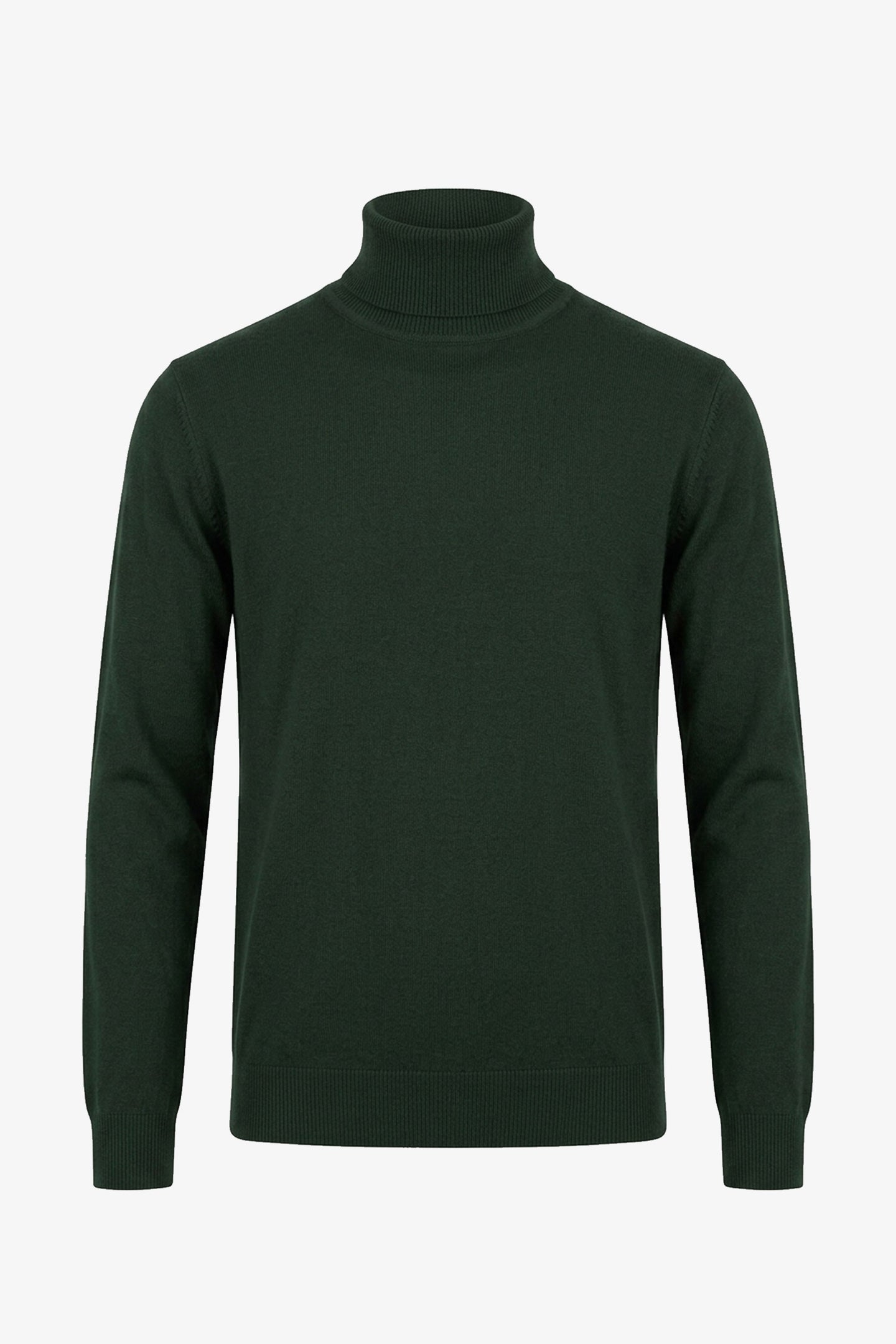 Pull à col roulé vert pour homme, en maille douce à manches longues et mélange de viscose.