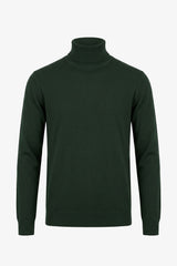 Pull à col roulé vert pour homme, en maille douce à manches longues et mélange de viscose.