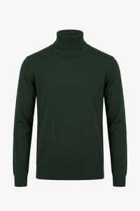 Pull à col roulé vert pour homme, en maille douce à manches longues et mélange de viscose.