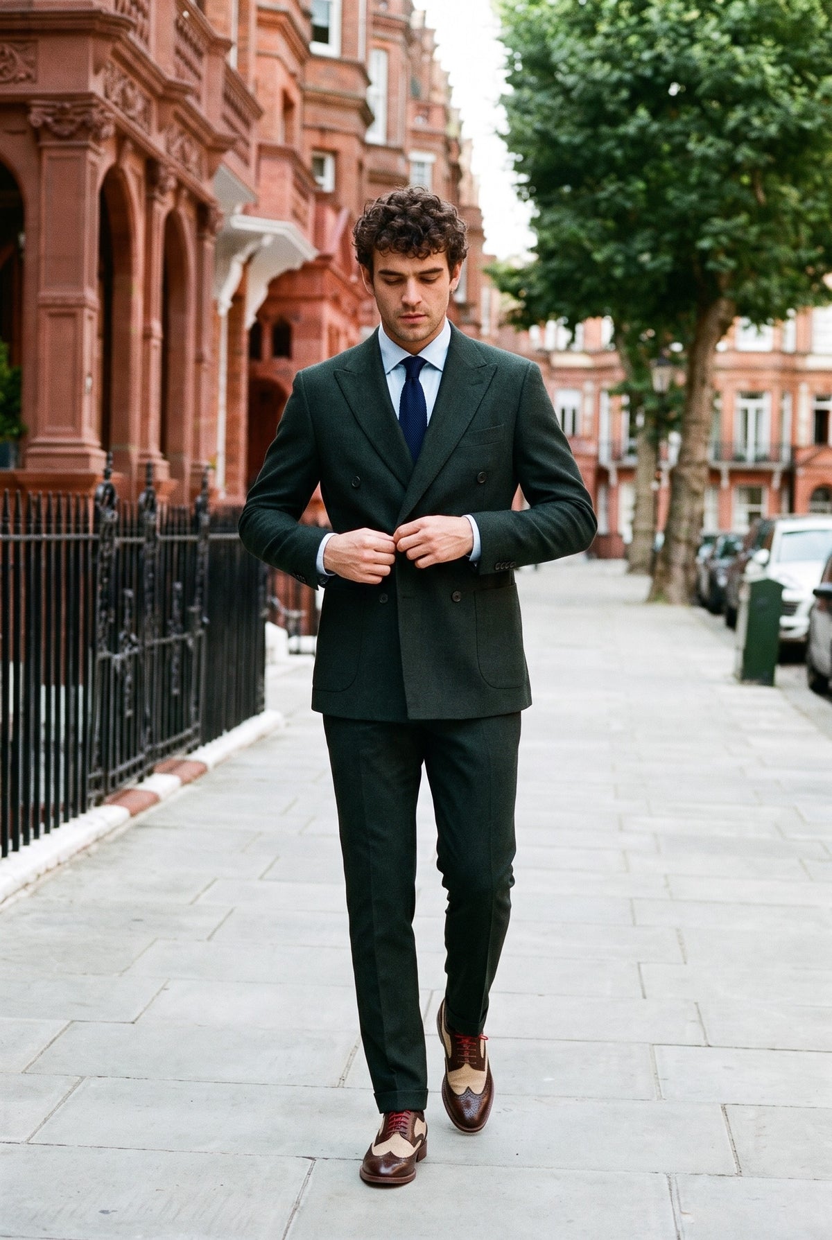Look #591 styled with Regent - Costume croisé vert deux pièces pour homme
