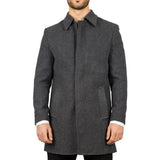 Men's Classic Collar Wool Blend Grey Overcoat