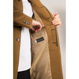 Men's Stand Collar Wool Blend Tan Overcoat