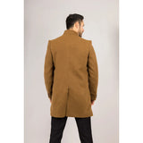 Men's Stand Collar Wool Blend Tan Overcoat