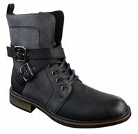 Mens Punk Rock Goth Emo Biker Ankle Boots Leather Buckle Fur Fleece Lined