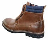 Elong EL0653 - Mens Zip Laced Casual Punk Rock Goth Emo Ankle Boots Brown Black Leather