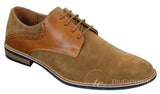Elong K23 - Mens Suede Leather Laced Shoes Smart Casual Tan Brown PU Comfort Fit Round Toe