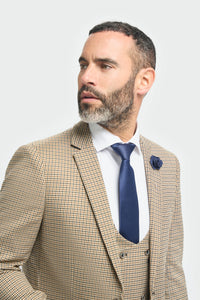 Costume beige à carreaux marine pour homme