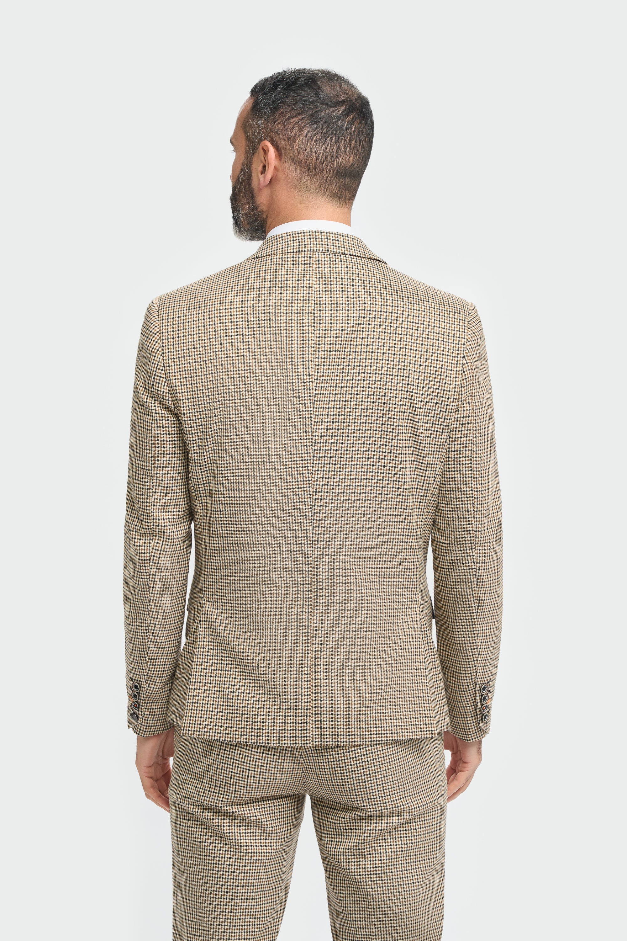 Costume beige à carreaux marine pour homme