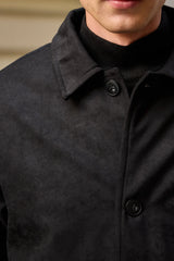 Veste en daim noir pour homme, doublée et matelassée, à boutons