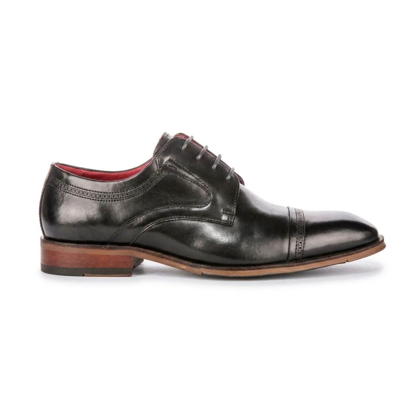 Everett - Chaussures Derby pour homme en cuir noir poli à bout rapporté
