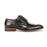 Everett - Chaussures Derby pour homme en cuir noir poli à bout rapporté