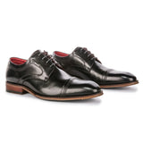 Everett - Chaussures Derby pour homme en cuir noir poli à bout rapporté