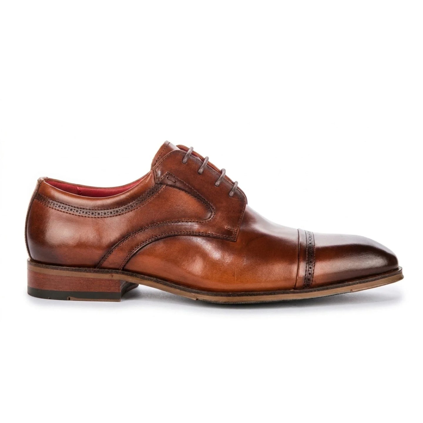Chaussures Derby Everett pour homme, en cuir marron poli, bout rapporté.