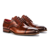 Chaussures Derby Everett pour homme, en cuir marron poli, bout rapporté.