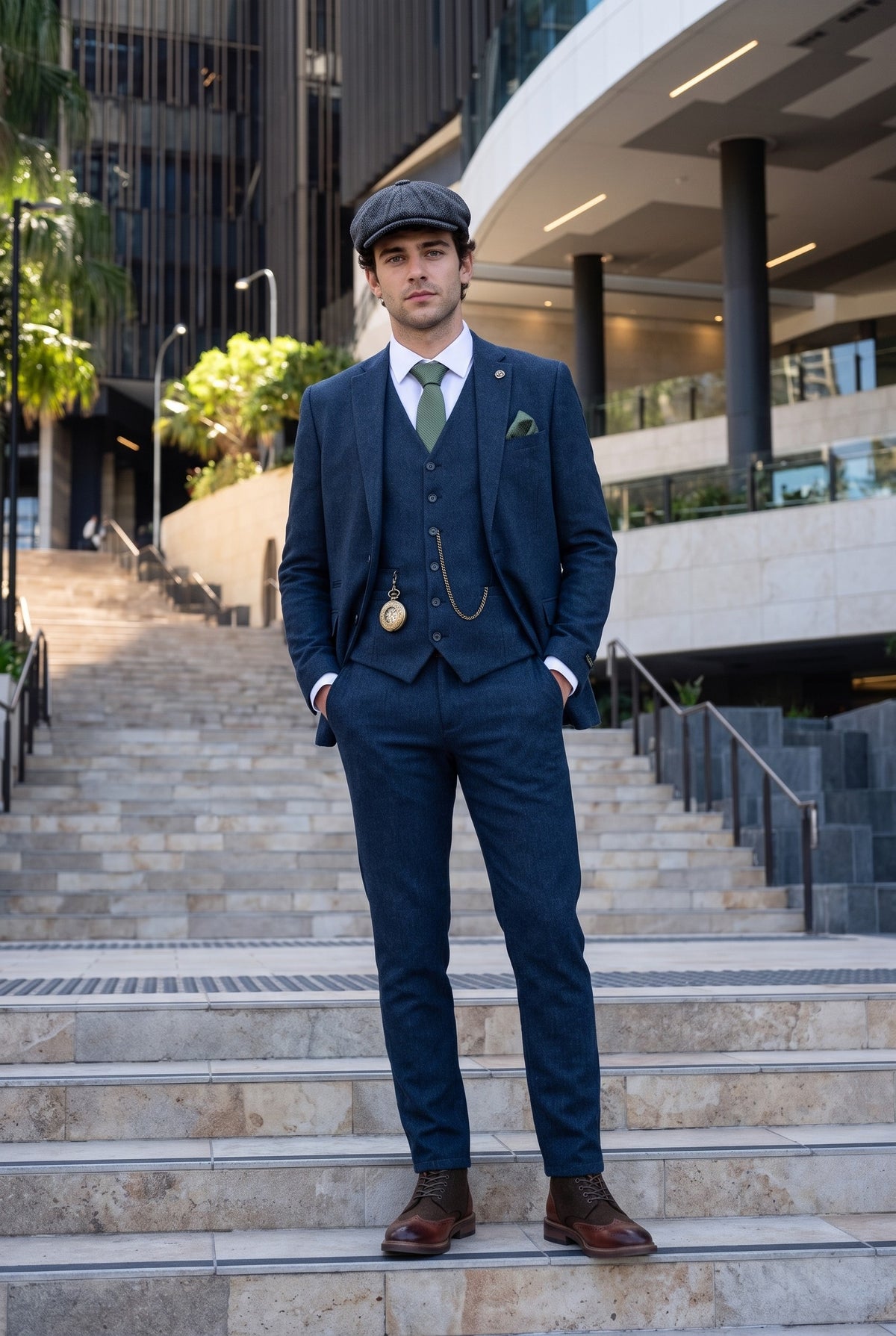 Look #385 styled with Costume en laine bleu marine Peaky Blinders pour homme
