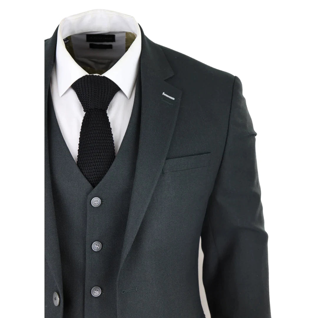 Mens Tweed Olive Green 3 Piece Suit Tailored Fir Classic Vintage 1920s Wedding