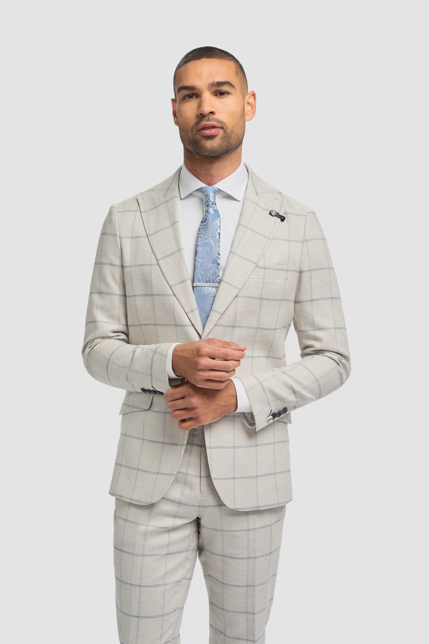 Gabriel - Blazer à carreaux en lin gris pour homme