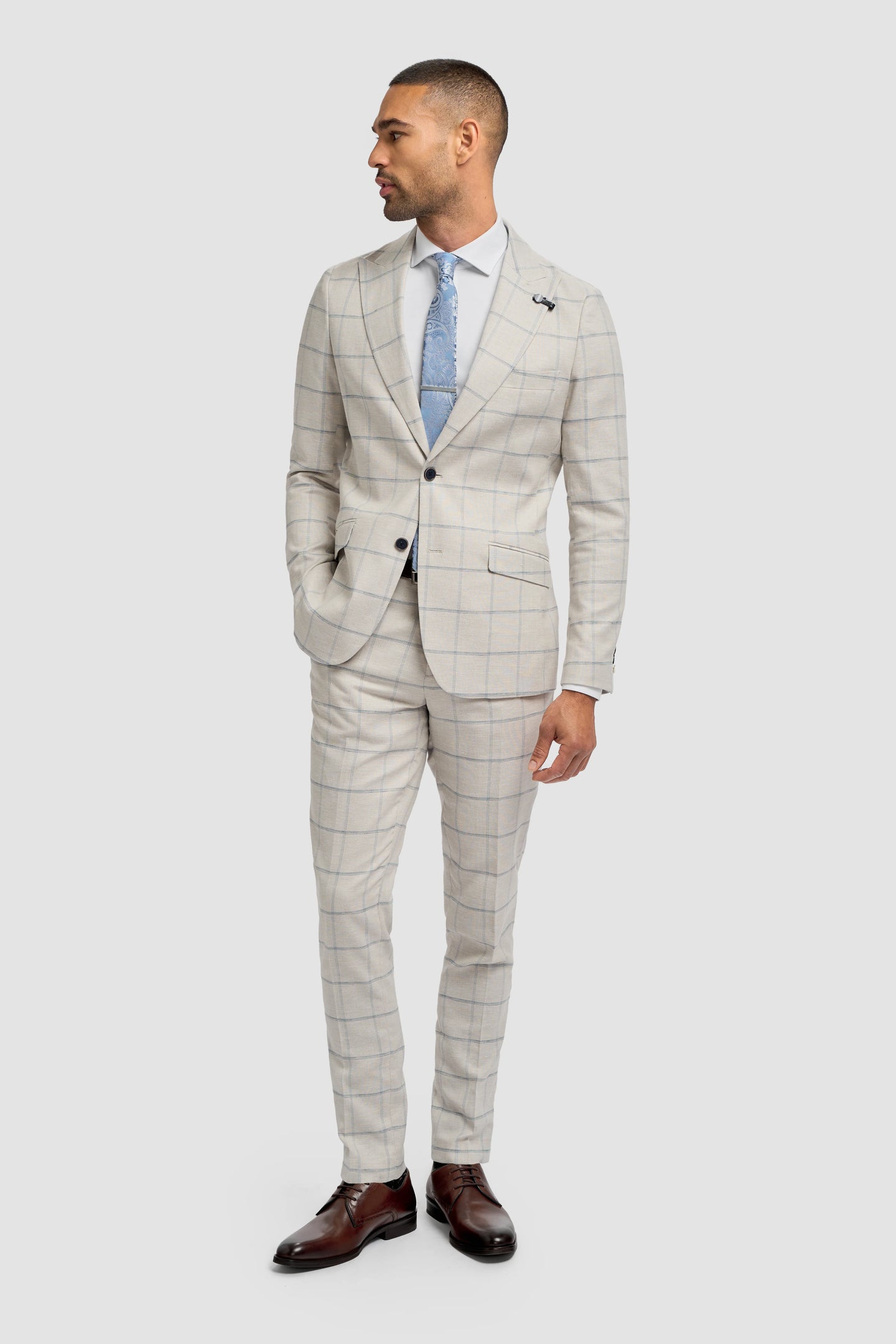 Gabriel - Blazer à carreaux en lin gris pour homme