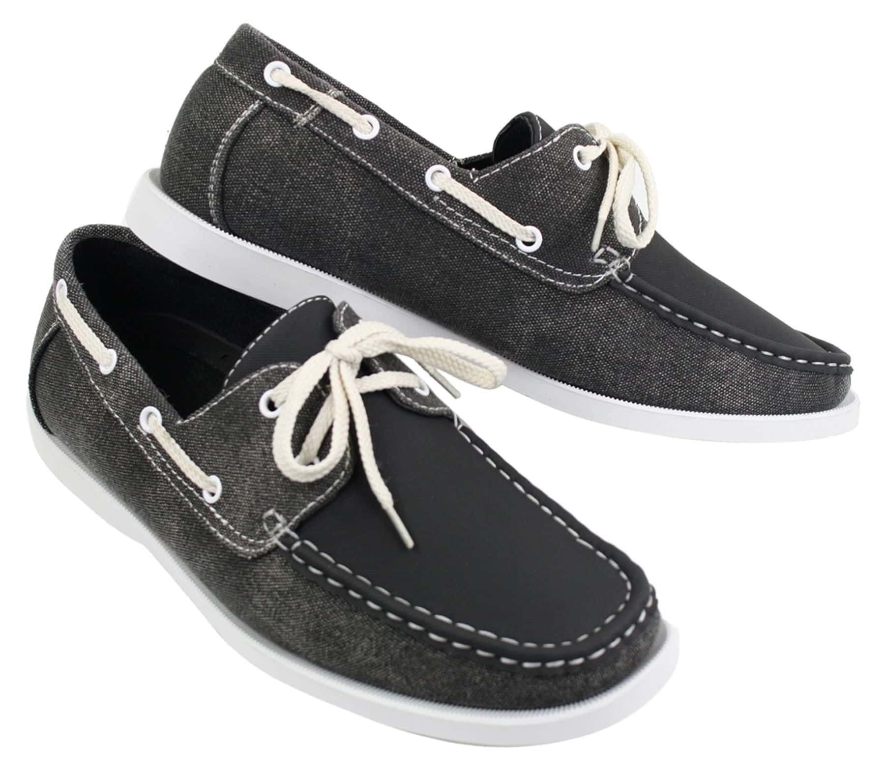 Mens Retro Denim Style Vintage Deck Boat Shoes Smart Casual Laced Navy Washed