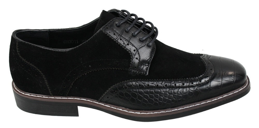 Mens Black Brown Suede & Snake Leather Brogues Shoes Gatsby Vintage