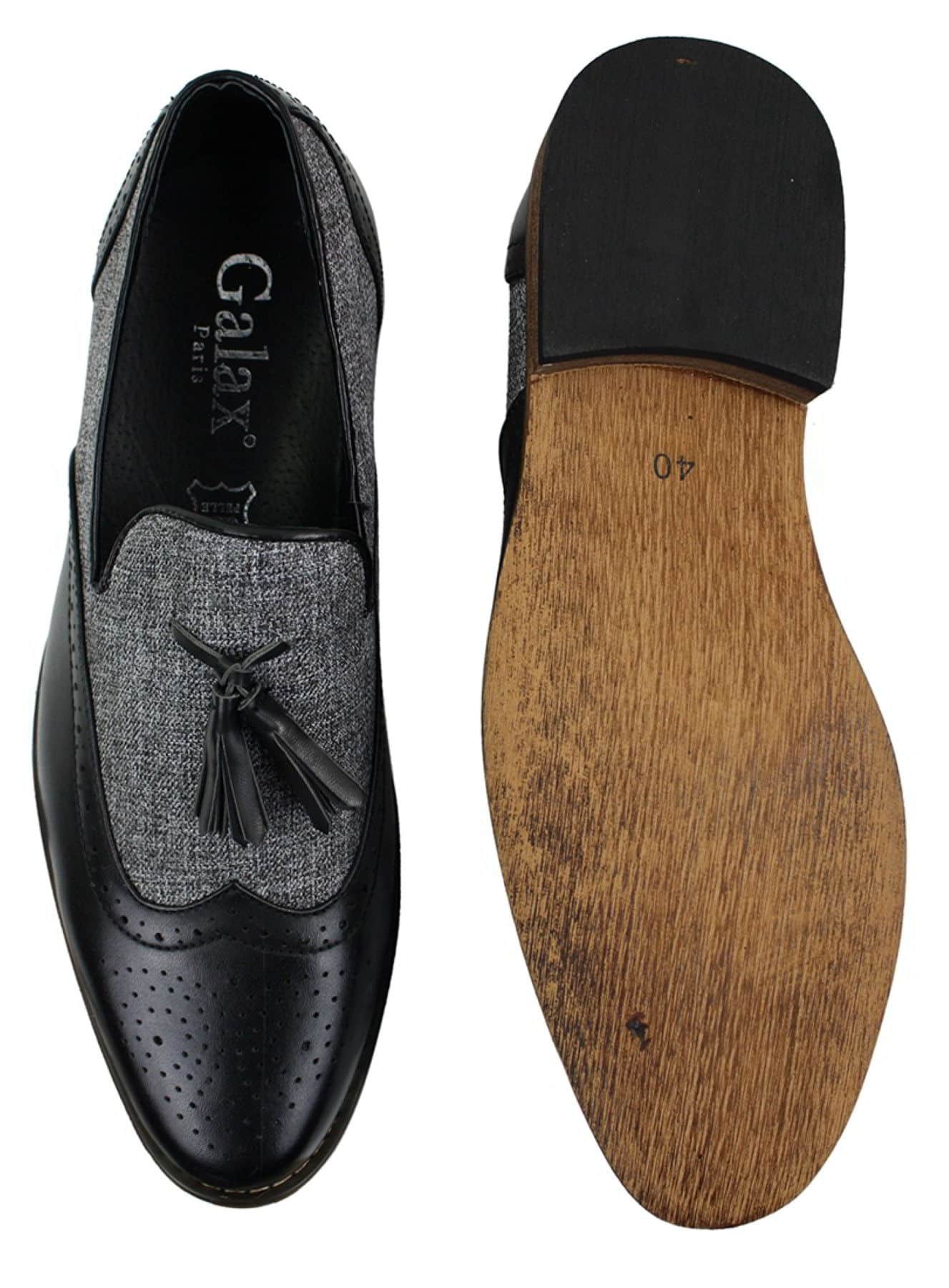 Mens Tweed & Leather Loafers Driving Shoes Slip On Tassle Design Vintage Retro