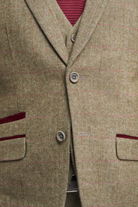 Costume homme en tweed à carreaux vert olive
