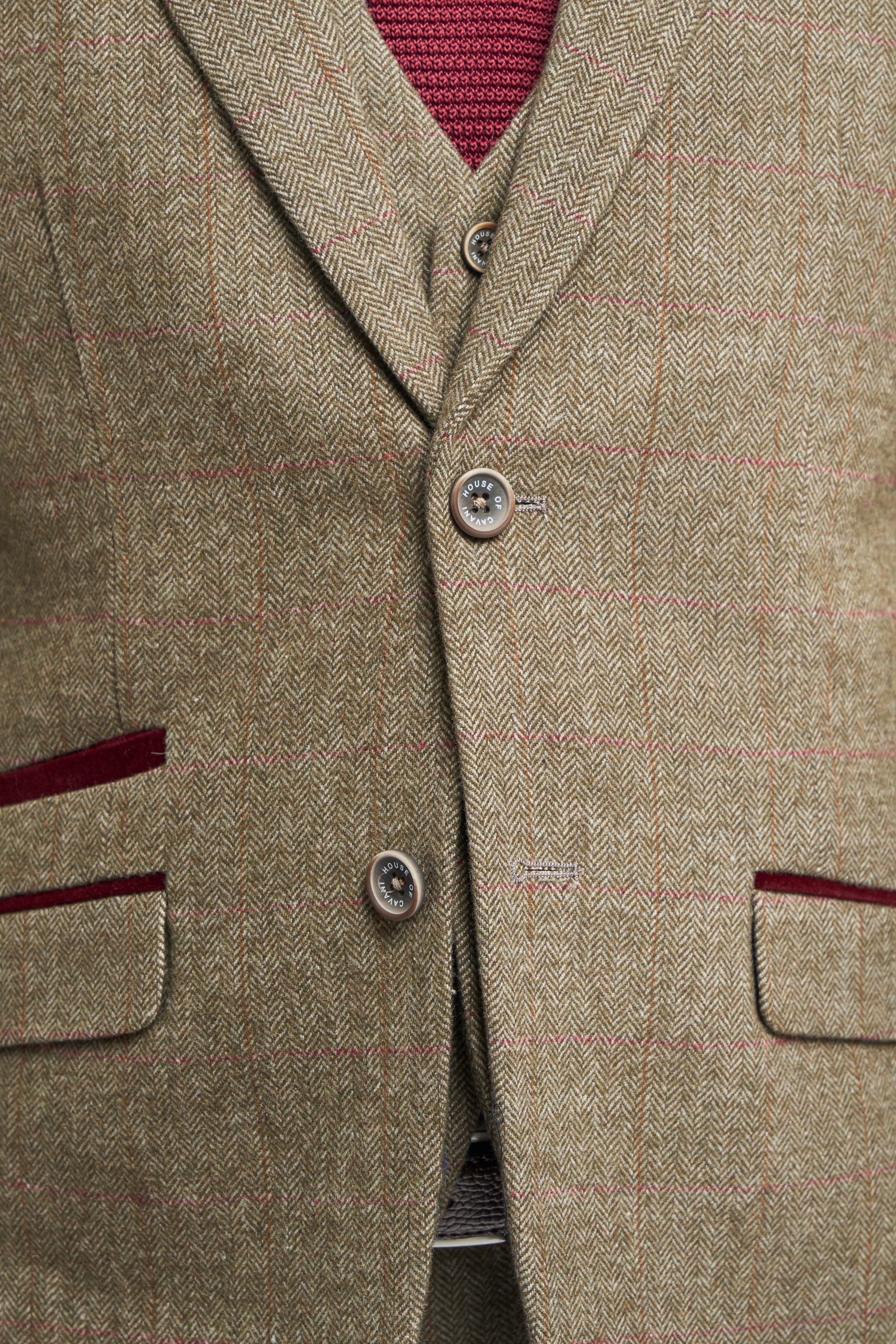 Costume homme en tweed à carreaux vert olive