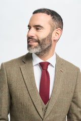 Costume homme en tweed à carreaux vert olive