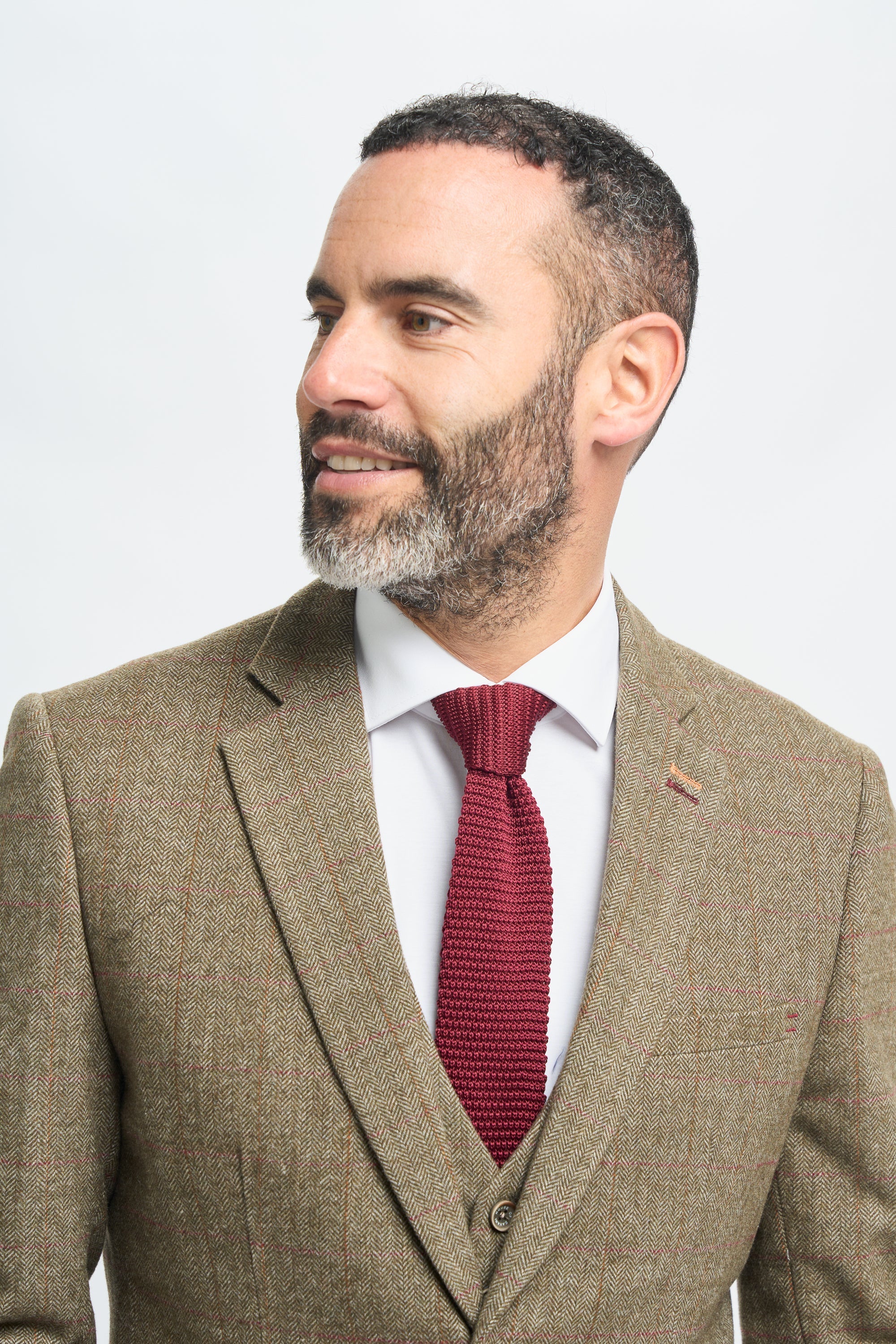 Costume homme en tweed à carreaux vert olive