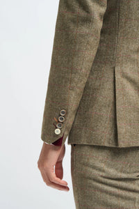 Costume homme en tweed à carreaux vert olive