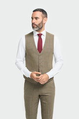 Costume homme en tweed à carreaux vert olive